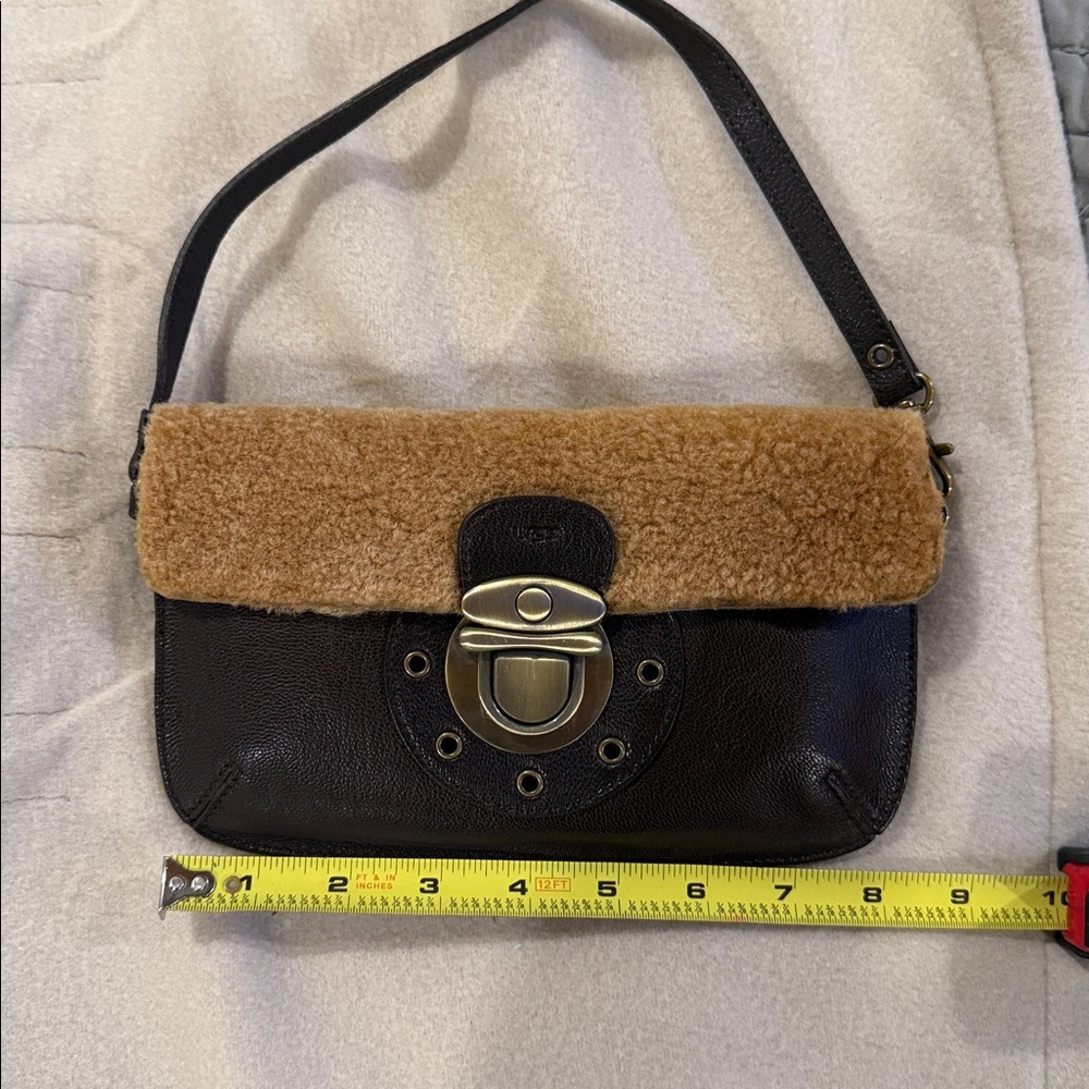 UGG Leather Mini Clutch Shearling Brown Wristlet
